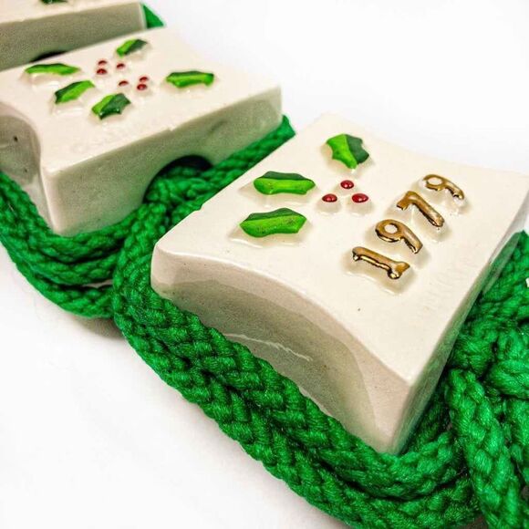 VTG Holiday Noel Porcelain Macrame Bell Door Hanging 1979 O’Henry - Picture 9 of 11